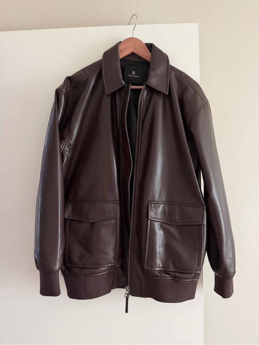 Anine Bing Dark Brown Leather Bomber Jacket - Picture 2 of 9
